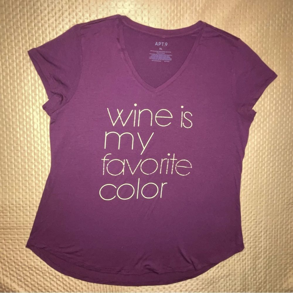 Apt. 9 Womens short sleeve t-shirt wine tee gold letters hi-low hem Size XL NWOT